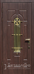 Дверь металлическая «Уличная входная дверь с МДФ со стеклом и ковкой в частный дом №2» с внутренней стороны МДФ ПВХ