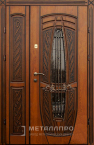 Дверь металлическая «Парадная двустворчатая дверь из массива дуба в дом» с внешней стороны Массив дуба