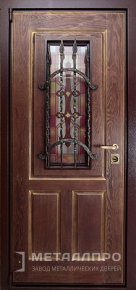 Дверь металлическая «Входная дверь со стеклом и ковкой в коттедж» с внутренней стороны Массив дуба