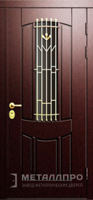 Дверь металлическая «Входная дверь со стеклом и ковкой в частный дом №2» с внешней стороны МДФ ПВХ
