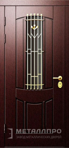 Дверь металлическая «Входная дверь со стеклом и ковкой в частный дом №2» с внутренней стороны МДФ ПВХ
