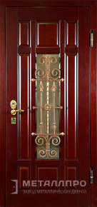 Дверь металлическая «Входная дверь со стеклом и ковкой в частный дом» с внешней стороны МДФ ПВХ