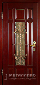 Дверь металлическая «Входная дверь со стеклом и ковкой в частный дом» с внутренней стороны МДФ ПВХ
