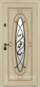 Дверь металлическая «Уличная входная дверь с МДФ в частный дом со стеклом цвета белёный дуб» с внешней стороны МДФ ПВХ