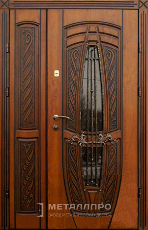 Фото внешней стороны двери «Парадная двустворчатая дверь из массива дуба в дом» c отделкой Массив дуба