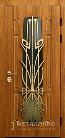 Фото внешней стороны двери «Входная дверь в частный дом с отделкой МДФ ковкой и стеклом №2» c отделкой МДФ ПВХ