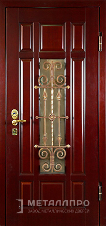 Фото внешней стороны двери «Входная дверь со стеклом и ковкой в частный дом» c отделкой МДФ ПВХ